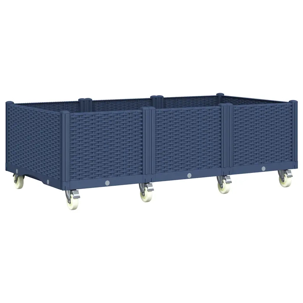 Fioriera da Giardino con Ruote-Vaso da Esterno-Fioriera Mobile Grigio Blu 150x80x54 cm in PP