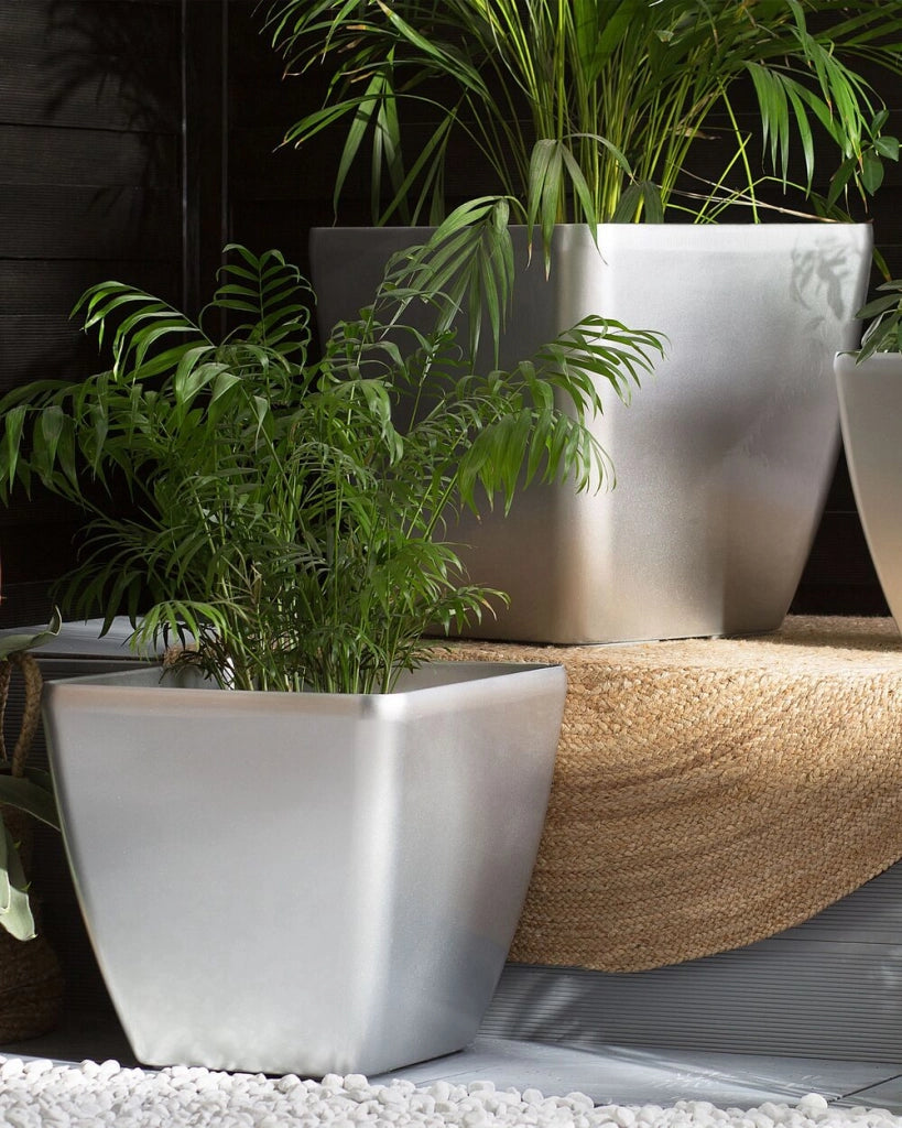 Vaso per piante fioriera in fibra d'argento argilla lucida per esterni 49 x 49 cm per tutte le stagioni