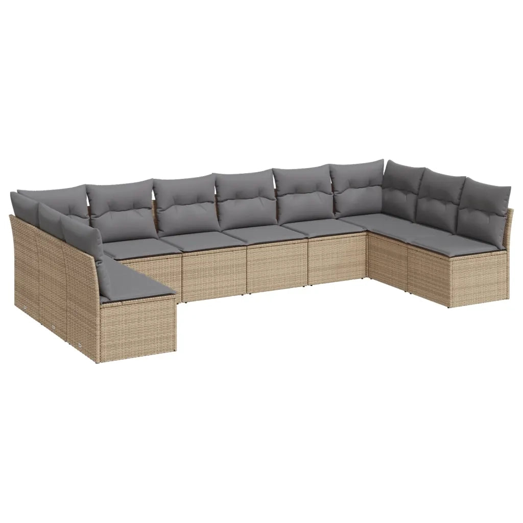 Set Divano da Giardino 10 pz con Cuscini Beige in Polyrattan 3249928