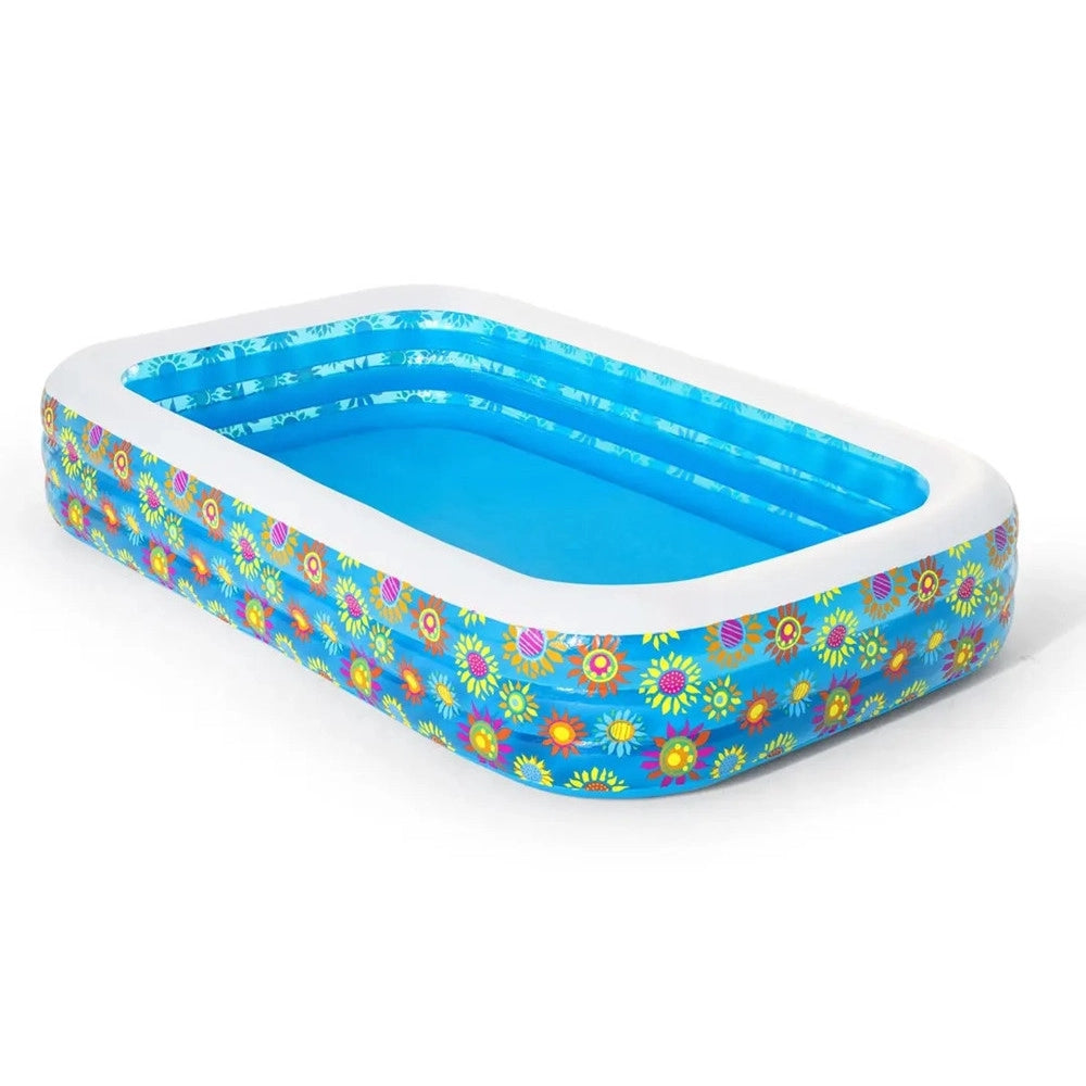 Trade Shop - Piscina Gonfiabile Family Rettangolare A 3 Anelli Decoro Fiori 305x183x56 Cm 54121 -