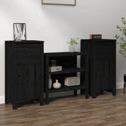 Credenze 2 pz Nere 40x35x80 cm in Legno Massello di Pino 813763
