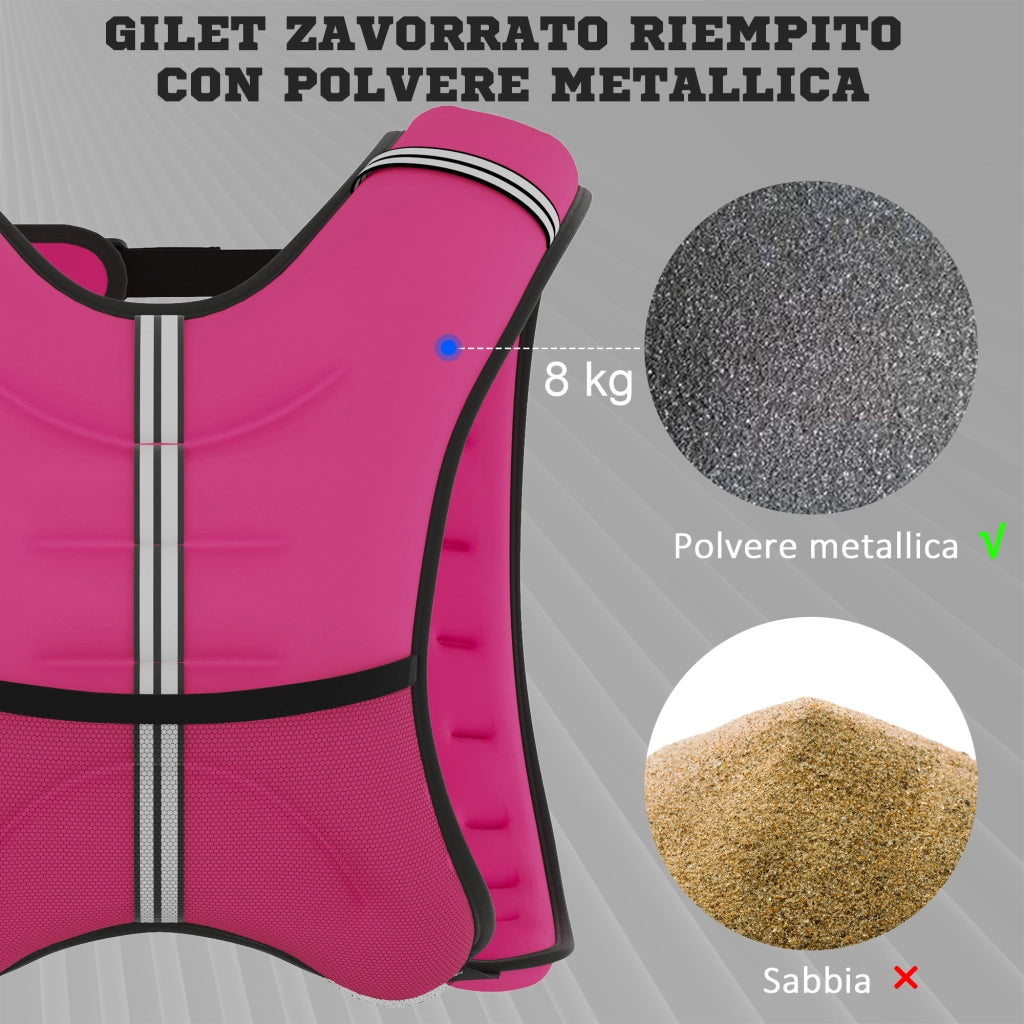 Giubbotto Zavorrato 8kg Traspirante 40x35 cm con Tasca Portaoggetti e Spallacci in tessuto Oxford Rosa