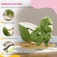 Cavallo a Dondolo per Bambini 18-36 Mesi a Dinosauro con Suoni e Rivestimento Morbido, Verde