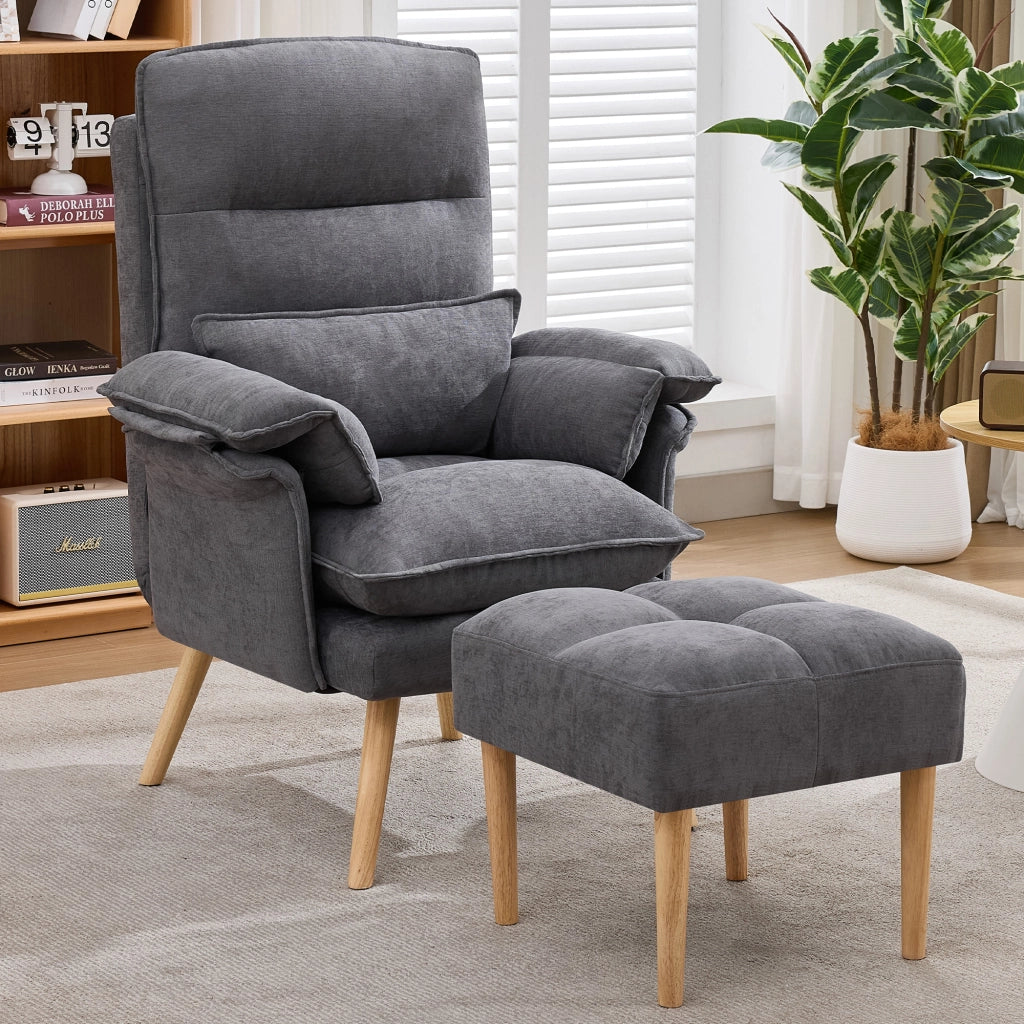 POLTRONA Relax con Hocker 85x78.5x112 cm Grigio in lino