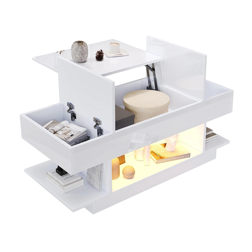 Tavolino regolabile - Xylo - 98x45cm piano alzabile bianco LED