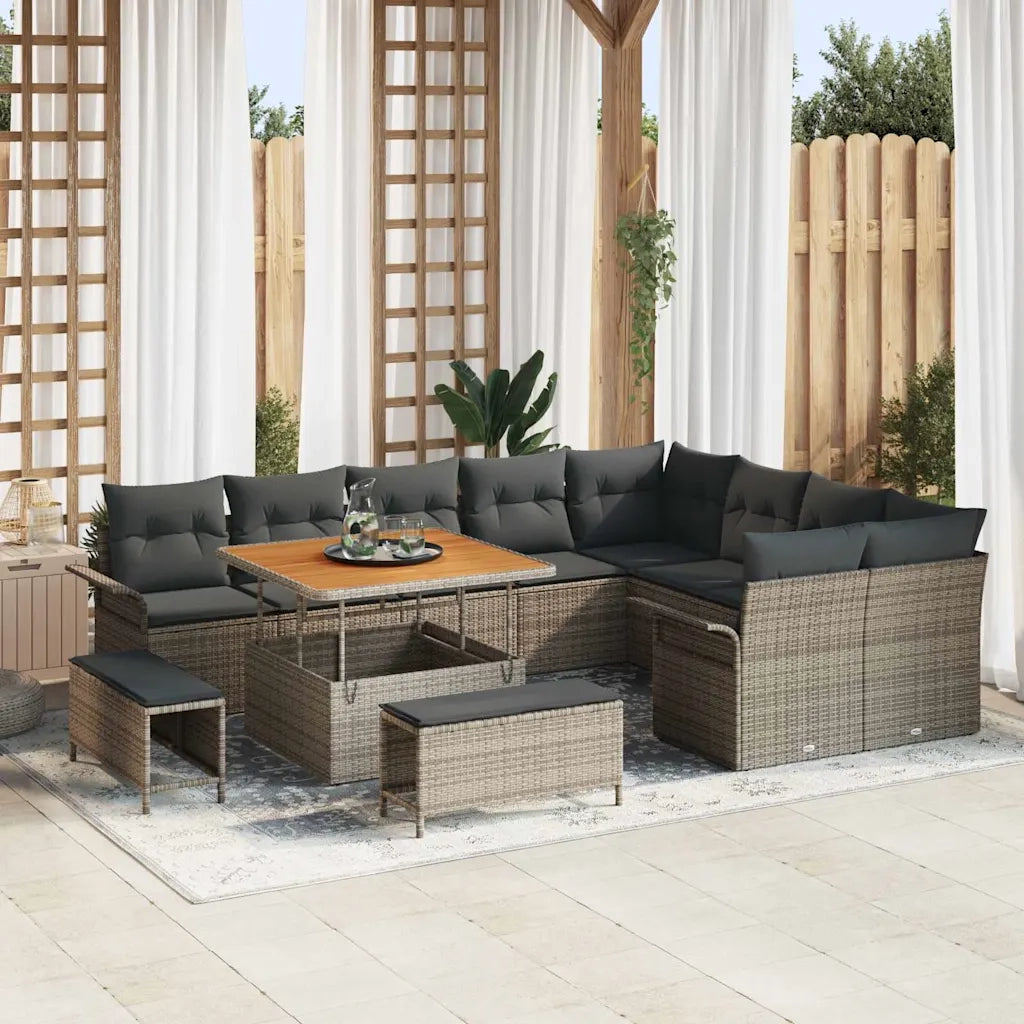 Set Divano da Giardino con cuscino 12 pcs Grigio polyrattan 3362168