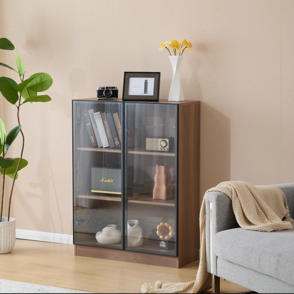 Vetrina in vetro con illuminazione - Xylo - L32/H106/P80 cm - Nero - Multifunzionale con 3 ripiani