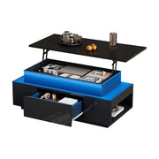 Tavolino da salotto alzabile con 1 Cassetto; vano nascosto e LED; finitura lucida; truciolare; Nero