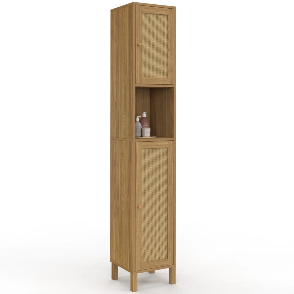 IDMarket - Mobile a colonna da bagno HANAE a 2 ante e 1 nicchia, effetto naturale intrecciato