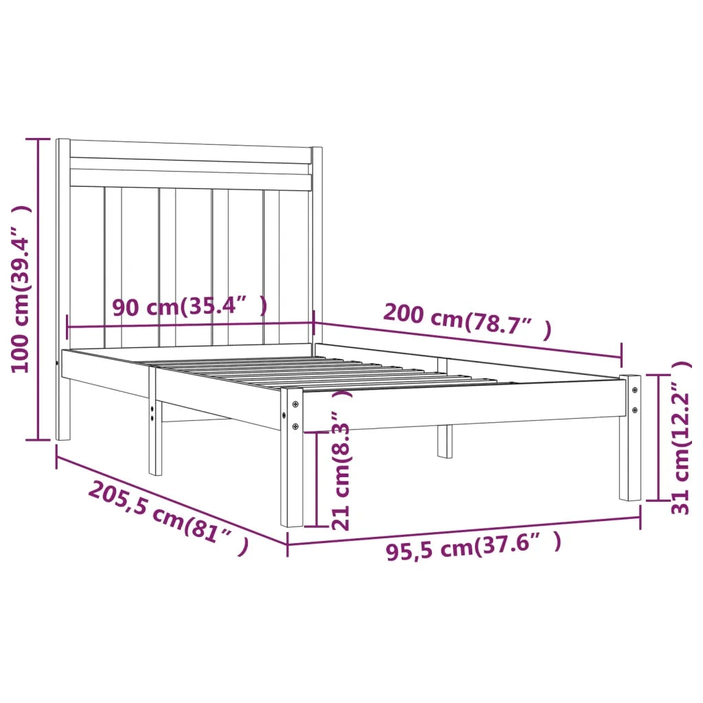 Giroletto-Struttura Letto in Legno Massello 90x200 cm 365044