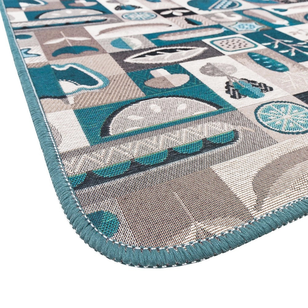 Tappeto Cucina Assorbente Bordato Antiscivolo Frutta e Verdura Passatoia Lavabile 52x80 Cm Blu