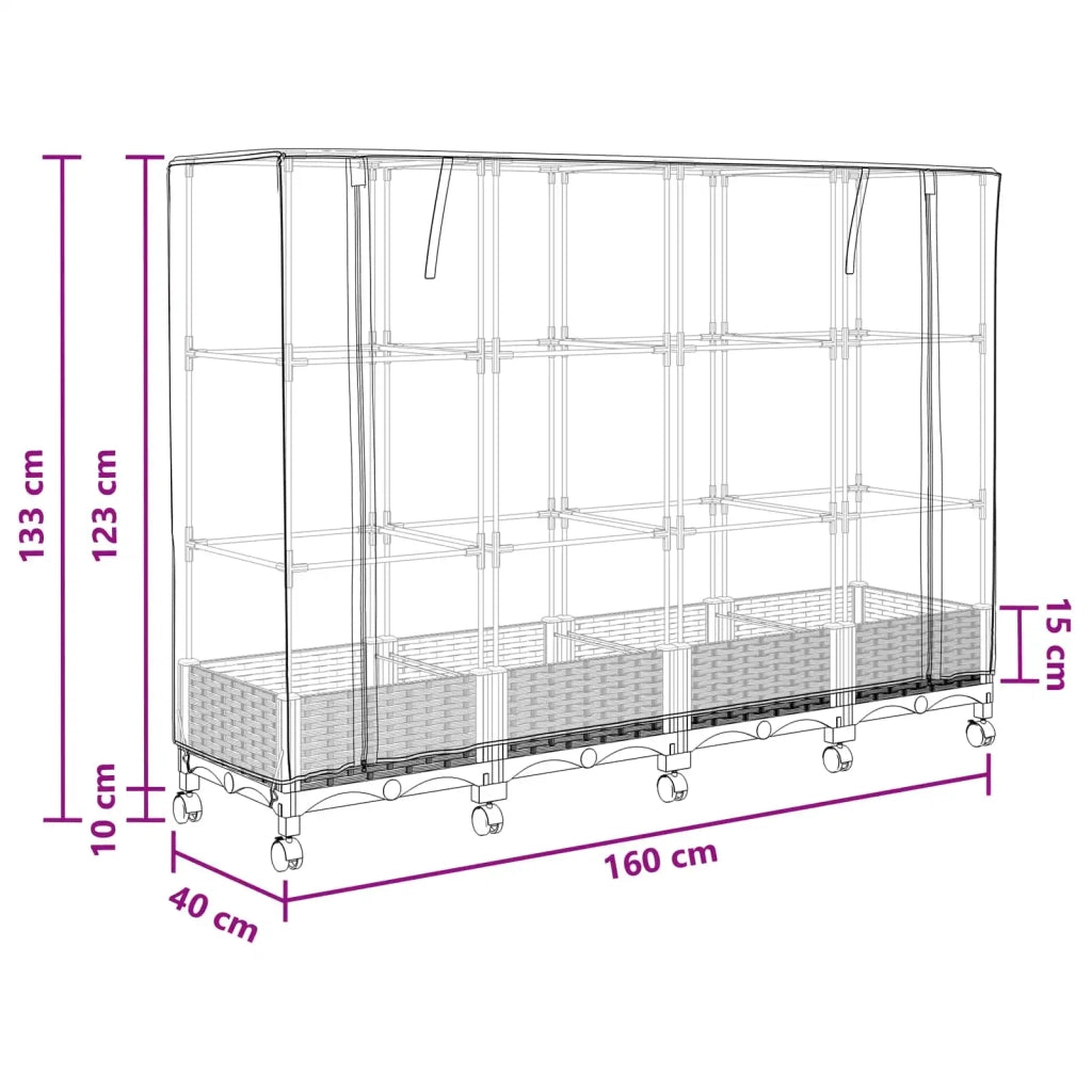 Vaso da Giardino con Copertura per Serra e Ruote 3 pz Nero PP 3423062