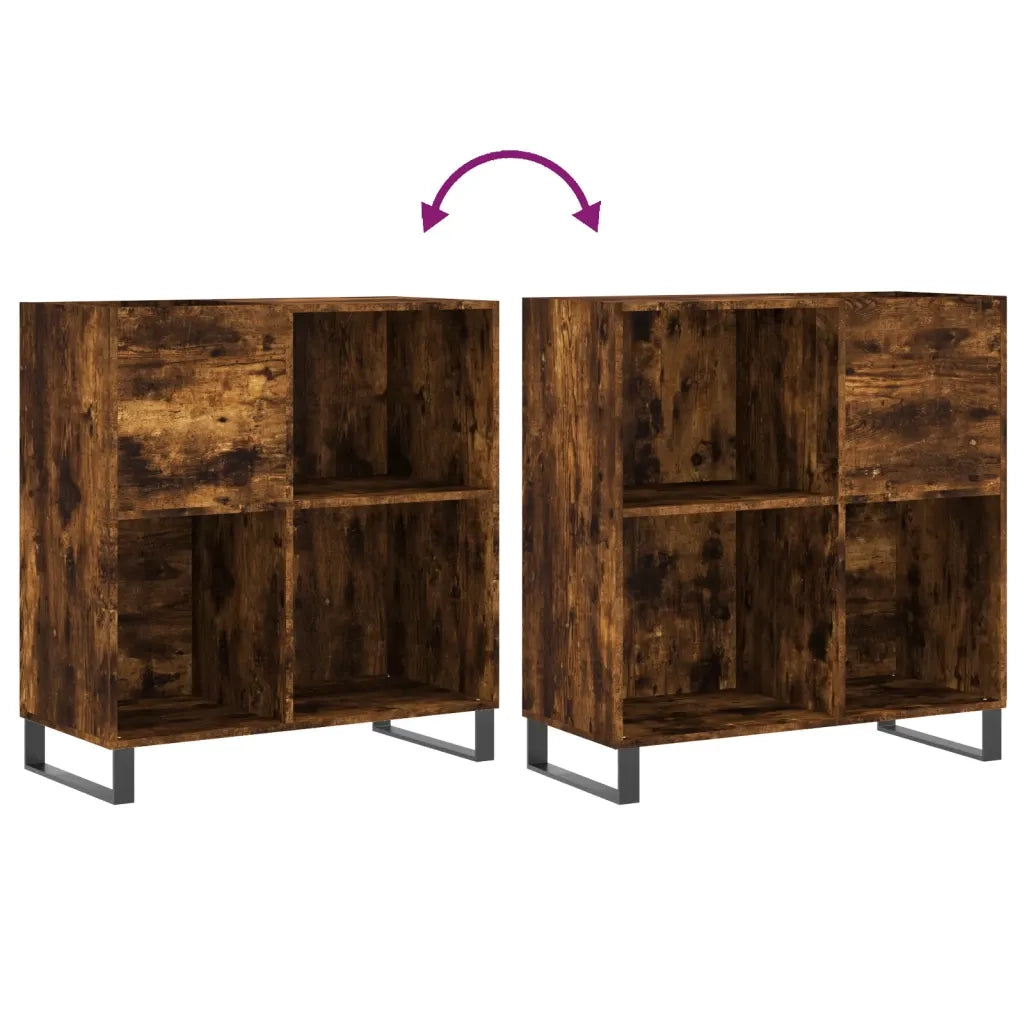 Mobile porta dischi classico con ampio spazio contenitivo 84,5 x 38 x 89 cm stile industriale legno di rovere affumicato 02_0049179