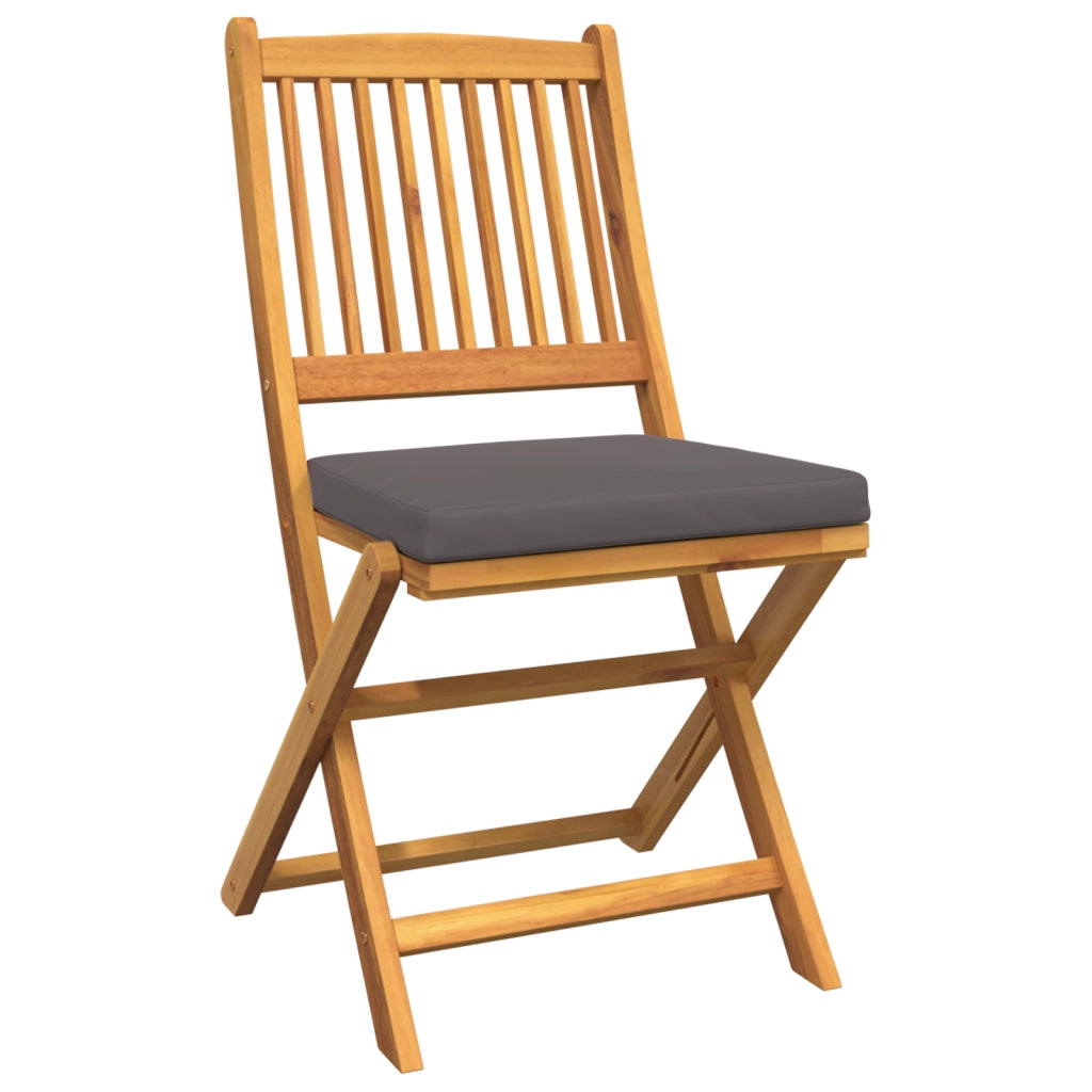 Sedia da giardino pieghevole  con cuscino grigio 2pz in legno massello di acacia