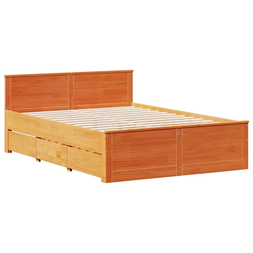 Letto Libreria senza Materasso Marrone Cera 140x200 cm in Pino 3308923