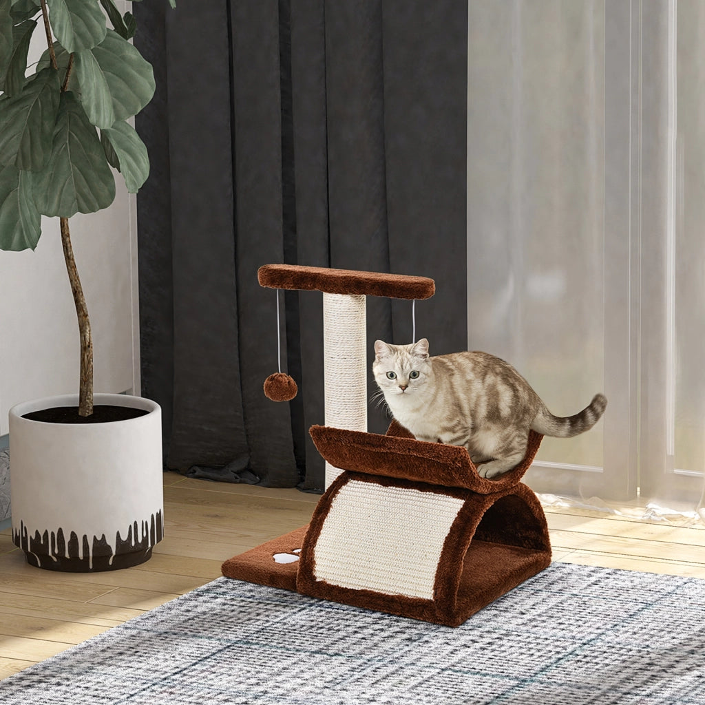 Albero tiragraffi per gatti con tunnel e mensola ¨C zephmum ¨C 43 cm marrone