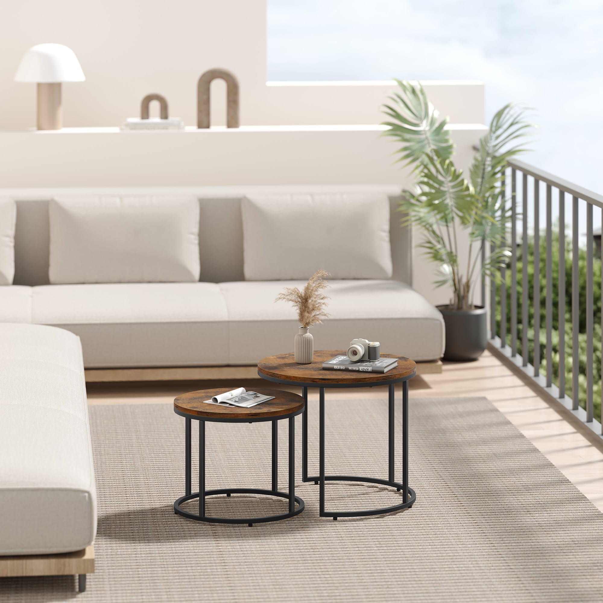 Set di 2 tavolini rotondi Valora | Piano rustico con gambe nere