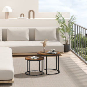 Set di 2 tavolini rotondi Valora | Piano rustico con gambe nere