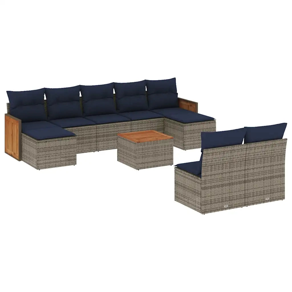 Set Divani da Giardino 10 pz con Cuscini Grigio in Polyrattan 3228063