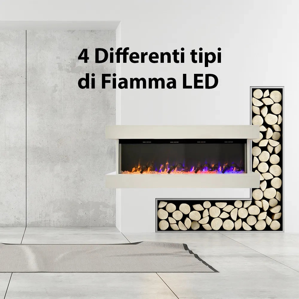 Caminetto elettrico ALARO BIANCO TEMPO STYLE con cornice di legno effetto fuoco 3 colorazioni 750 - 1.500 W