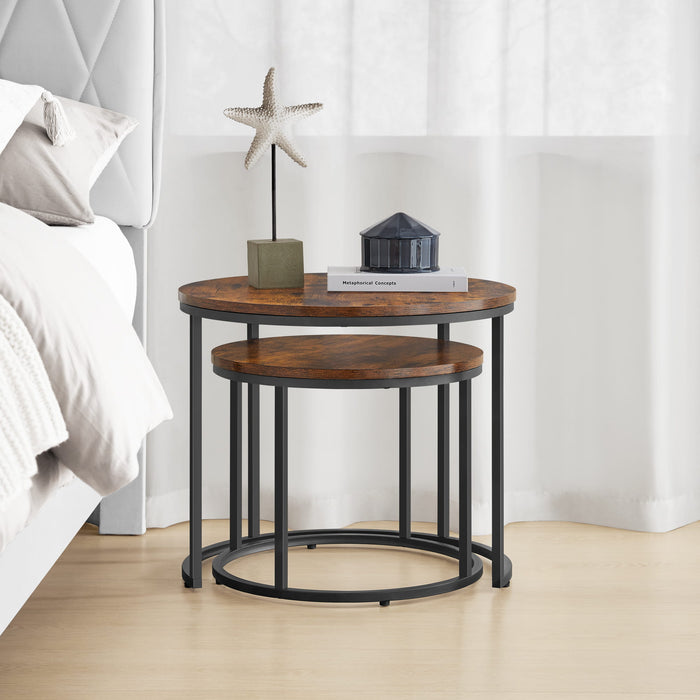 Set di 2 tavolini rotondi Valora | Piano rustico con gambe nere