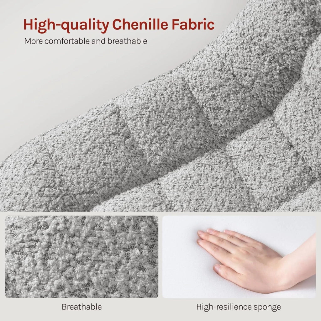Sgabello per Toeletta Trucco, Sedia da Trucco con Schienale Regolabile in Altezza, Seduta in Ciniglia, Base Metallo, per Cucina, Camera da Letto, Grigio, BH408gr-1