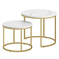 Set di tavolini rotondi VALORA - Piano in marmo con gambe dorate x2