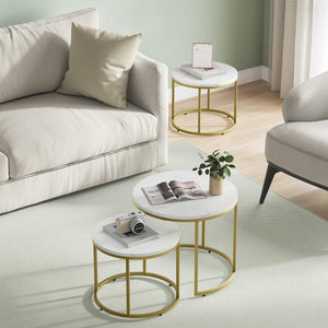 Set di tavolini rotondi VALORA - Piano in marmo con gambe dorate x2