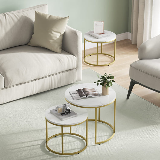 Set di tavolini rotondi VALORA - Piano in marmo con gambe dorate x2