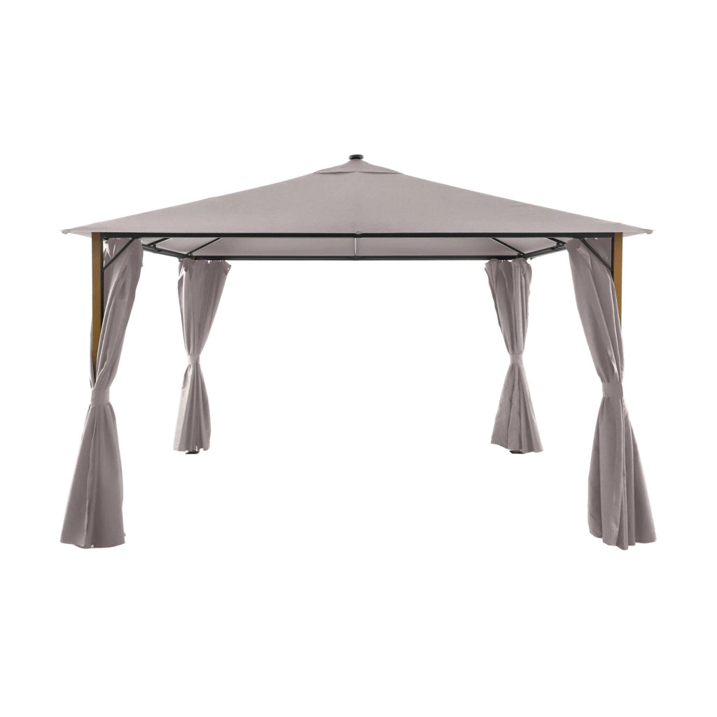 Gazebo da giardino 3x4m in alluminio effetto legno con tende e led,