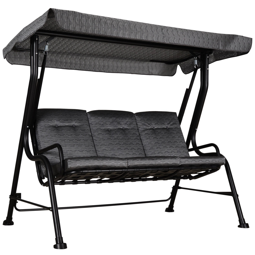Dondolo da Giardino per 3 Persone con Tettuccio Regolabile e Cuscini, 200x120x170cm, Nero