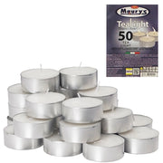 MAURY'S CANDELINE TEA LIGHT 50PZ BIANCHE SENZA PROFUMO BASE IN METALLO