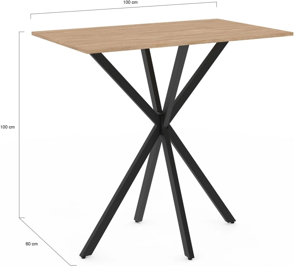 Tavolo bar rettangolare ALIX con gamba in legno e ragno nero 100 cm