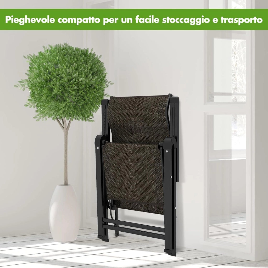 Sdraio da Giardino Pieghevoli,Sedia a Sdraio Doppia Modalità in Rattan e Acciaio, Schienale Regolabile a 10 Posizioni, Braccioli Ampi, Portata 113 kg, per Interno ed Esterno (2 Pezzi
