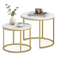 Set di tavolini rotondi VALORA - Piano in marmo con gambe dorate x2