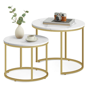 Set di tavolini rotondi VALORA - Piano in marmo con gambe dorate x2