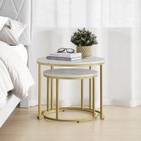 Set di tavolini rotondi VALORA - Piano in marmo con gambe dorate x2