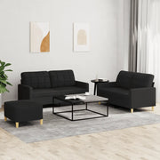 Set di Divani 3 pz con Cuscini Nero in Tessuto 3201286