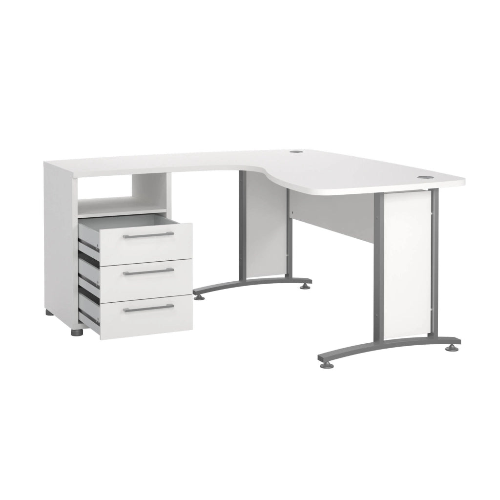 Scrivania Estong, Scrittoio multiuso, Tavolo per ufficio porta PC, Piano di lavoro, 159x150 h75 cm, Bianco e Grigio