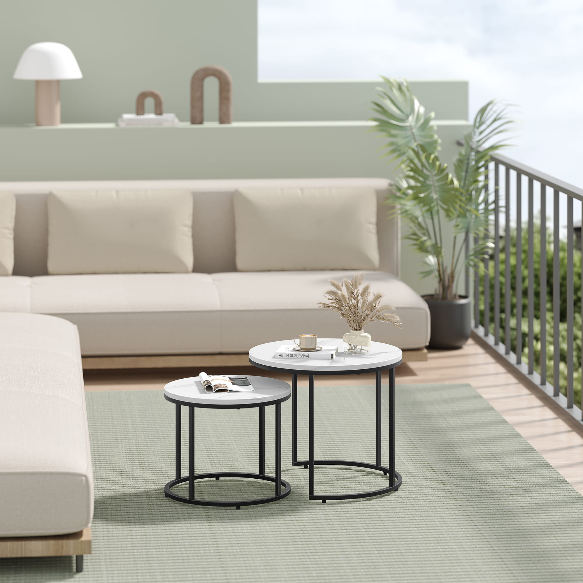 Set di 2 tavolini rotondi Valora | Piano in marmo con gambe nere