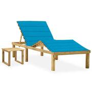 Lettino da Giardino con Tavolino Cuscino Legno Pino Impregnato cod mxl 7827