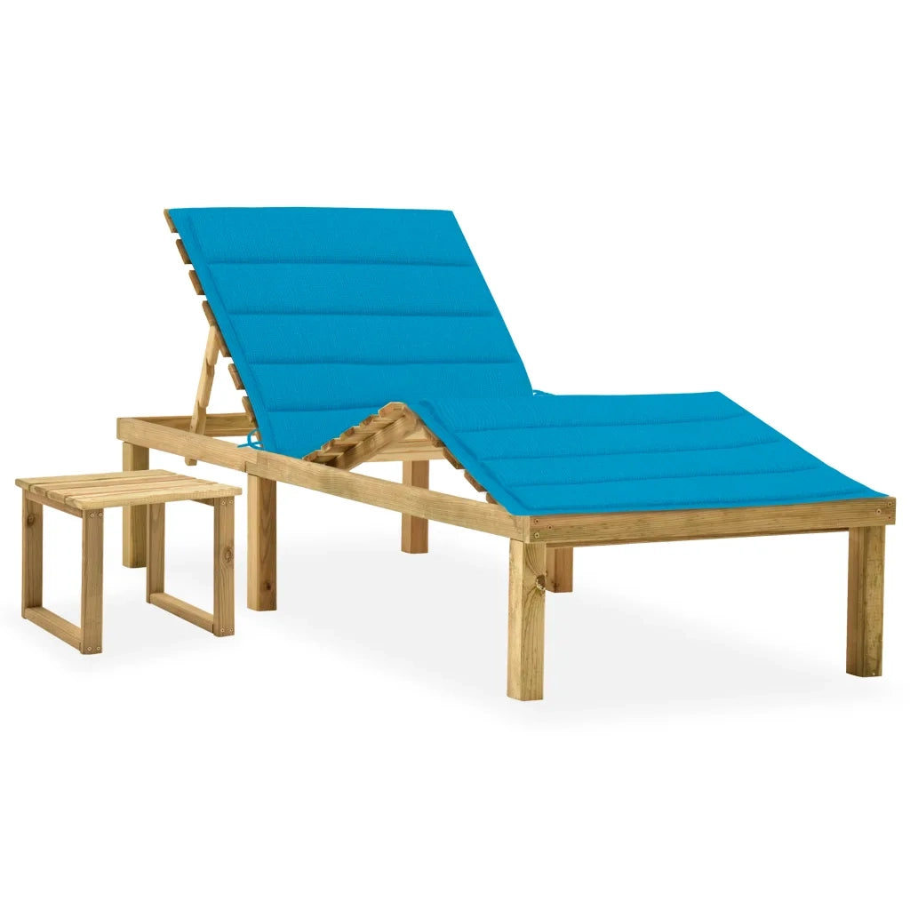 Lettino da Giardino con Tavolino Cuscino Legno Pino Impregnato cod mxl 7827