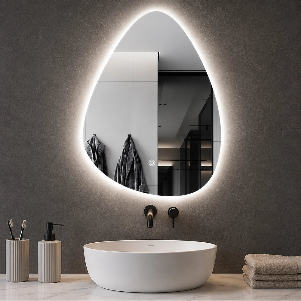 Specchio a Goccia Diametro 50x60 cm Led a 3 Colori Dimmerabile Accensione Touch