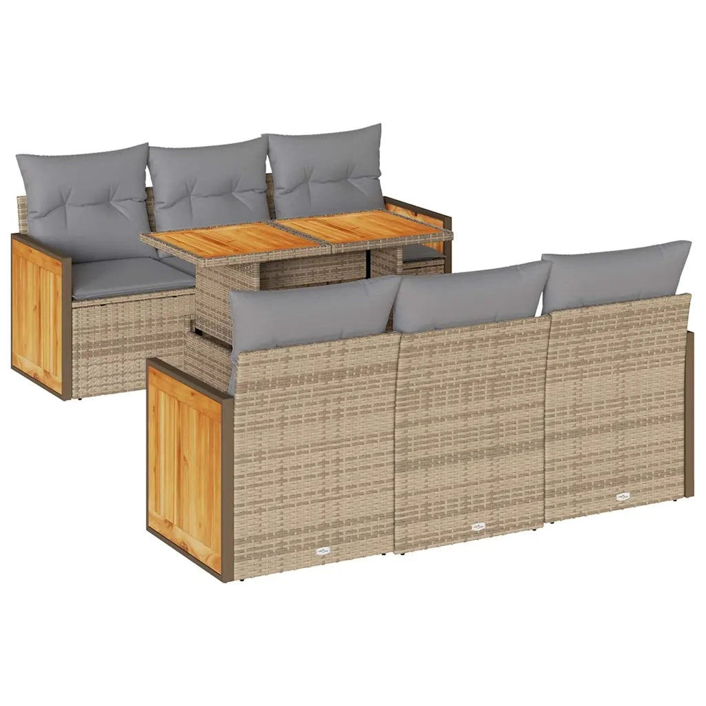 Set Divani da Giardino 7 pz con Cuscini Beige Polyrattan Acacia
