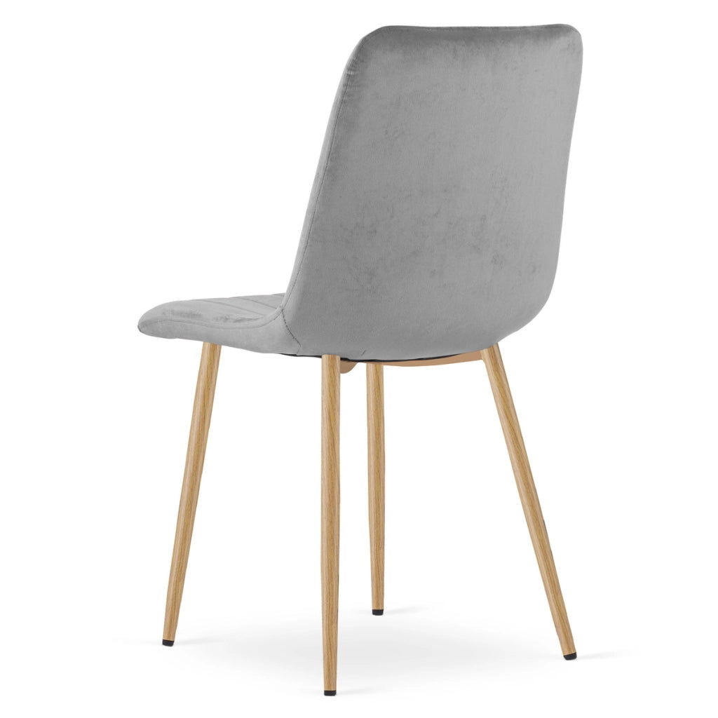 Set di 3 Sedie Lava in Velluto Grigio e Gambe Effetto Legno