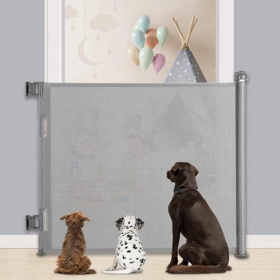 Barriera di sicurezza retrattile 140 x 86 cm per bambini - Adatto per scale - Grigio