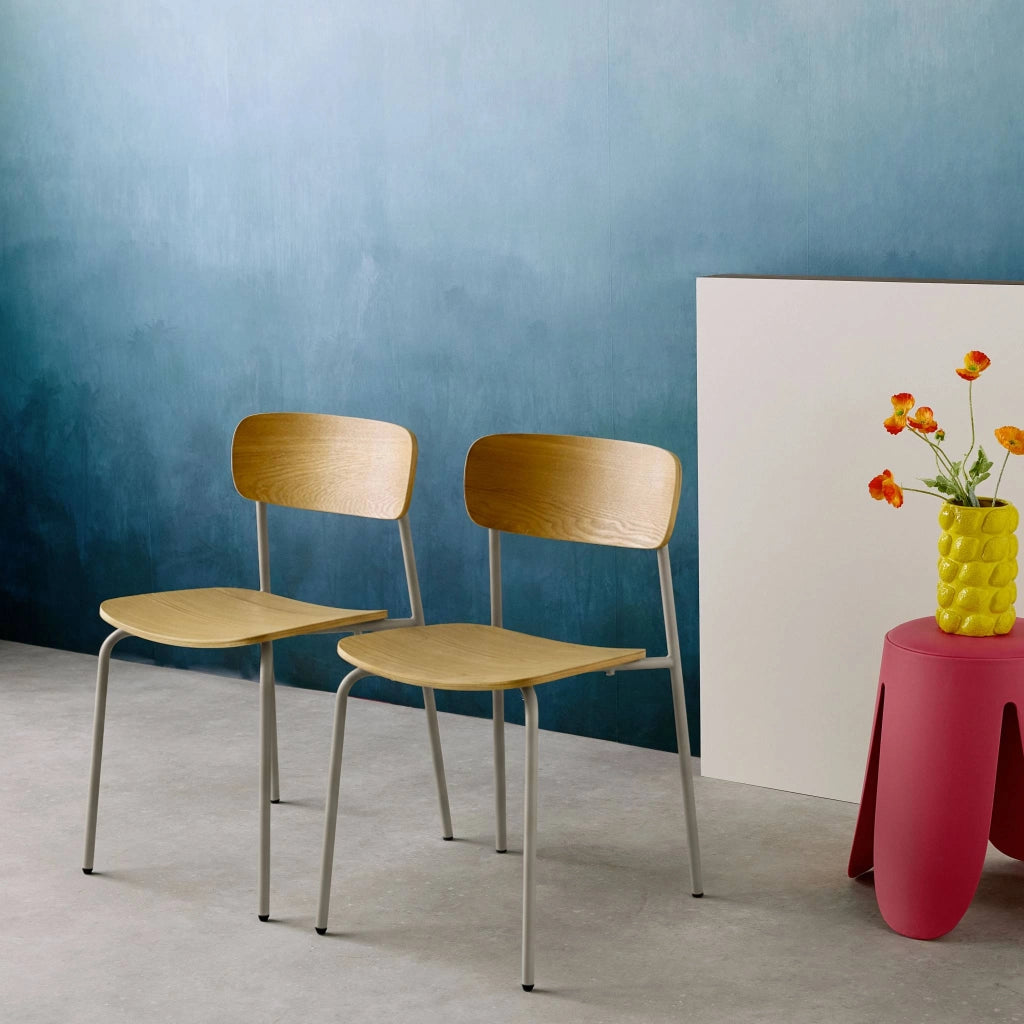 Set di 2 sedie vintage in metallo e compensato , beige