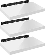 Mensola da Muro, Set di 3, Scaffale Sospeso da Parete Libreria Piccola per Soggiorno Cameretta Porta CD DVD, Pannello MDF 40x22,9x3,8cm, Bianco, RG9476ws-3