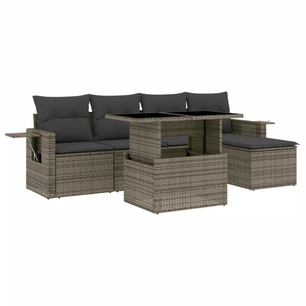 Set Divano da Giardino 6 pz con Cuscini Grigio in Polyrattan 3267870