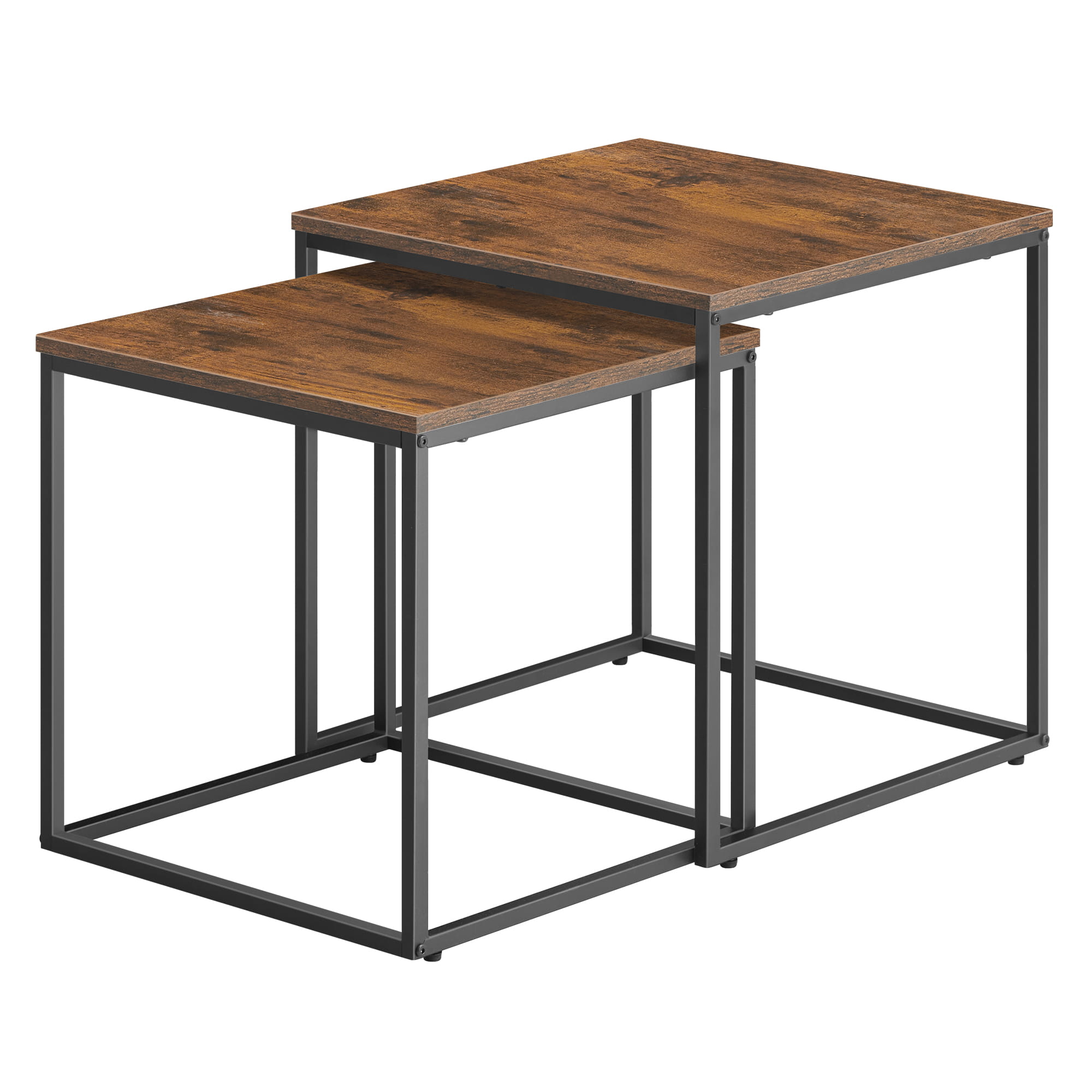 Set di 2 tavolini da caffè quadrati Valora | Piano rustico con struttura in acciaio nero